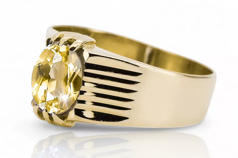 Yellow Peridot 14 Karat Gelbgold Ring Vintage vrc007y-yp Art Deco Russischer Art-Déco-Schmuck, UdSSR-Stil